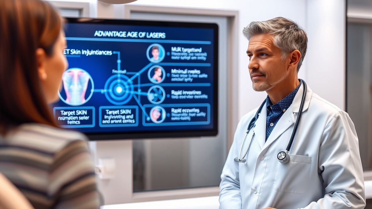 doctor explaining benefits of wellhealthorganic laser therapy to patient