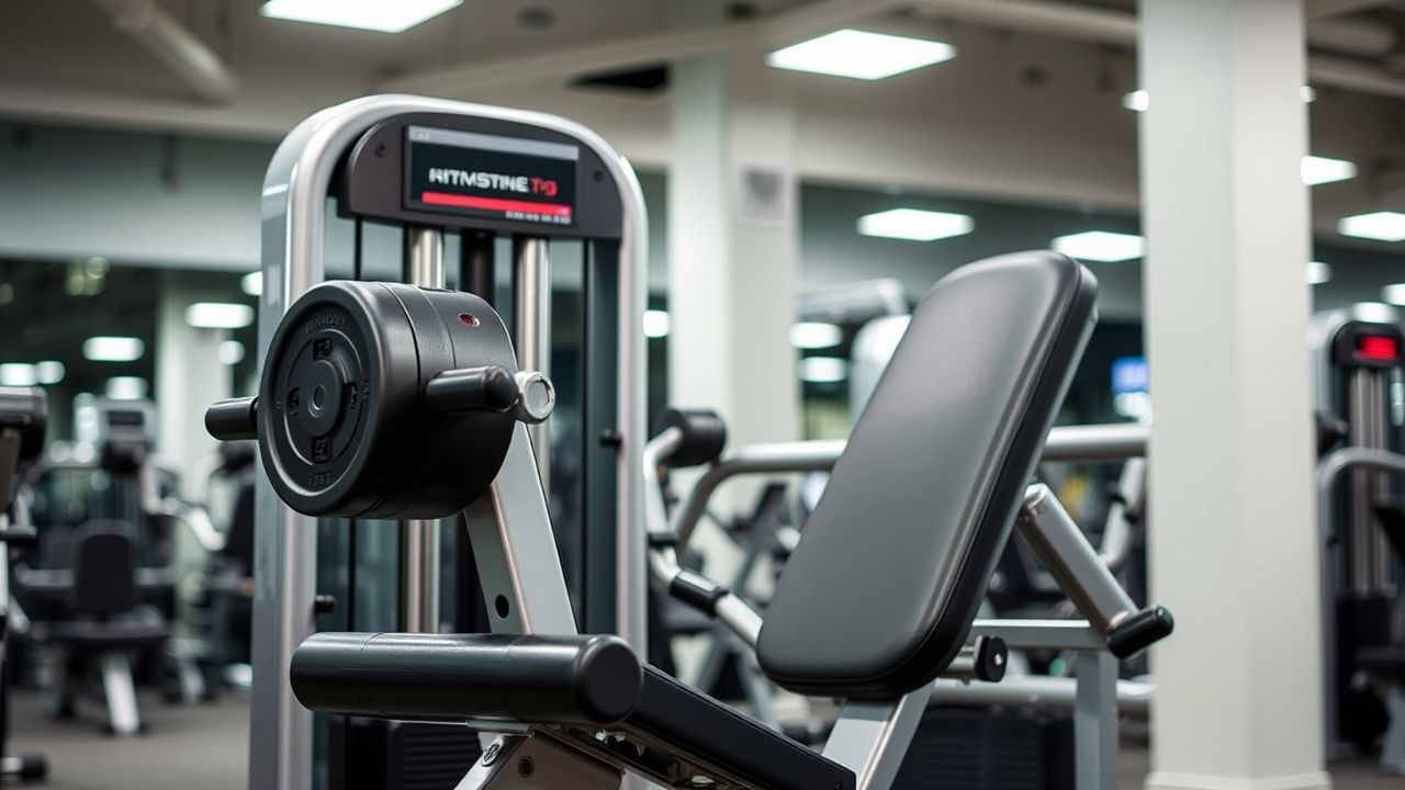 Adjustable hamstring machine with weight stack for resistance training.