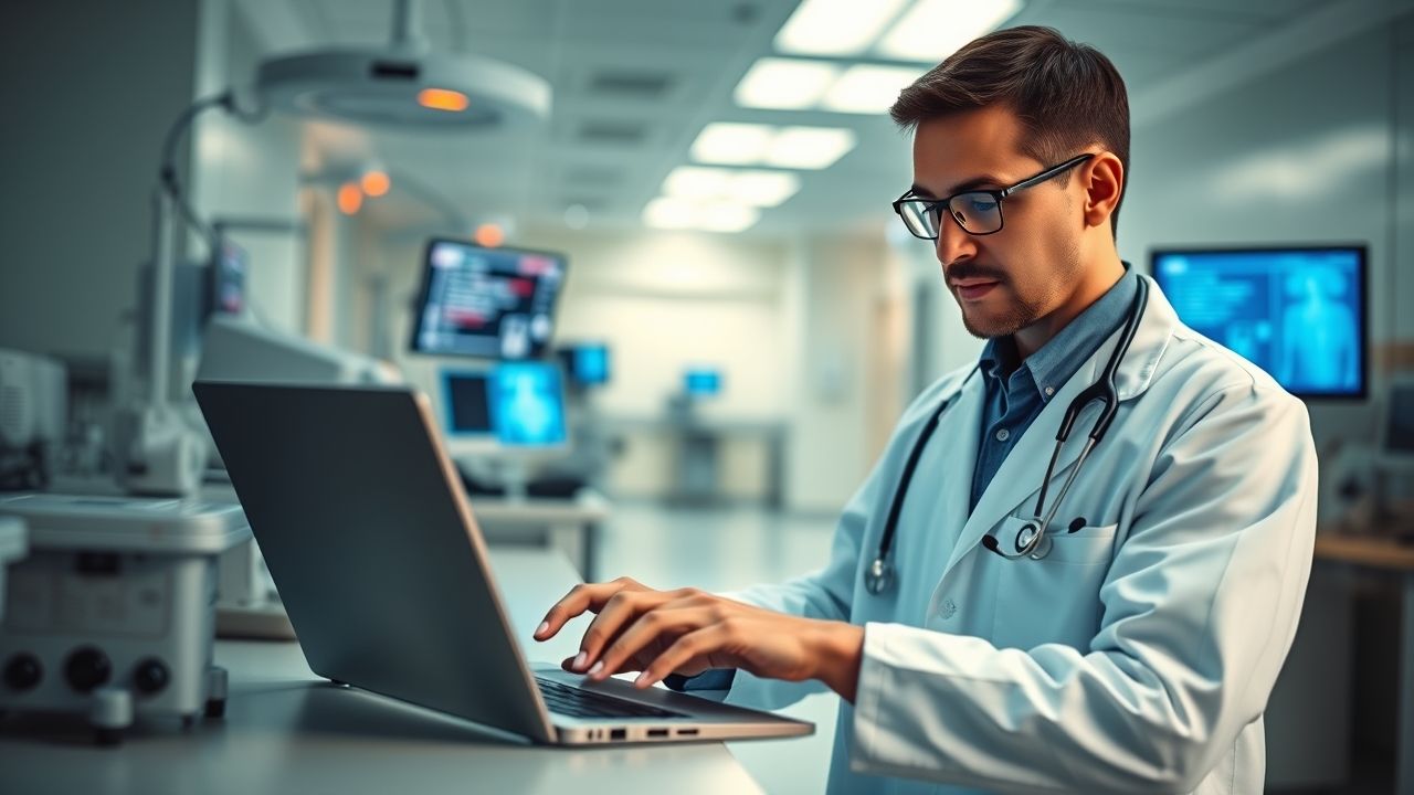 Medical professional entering ICD 10 code for obesity into a patient record