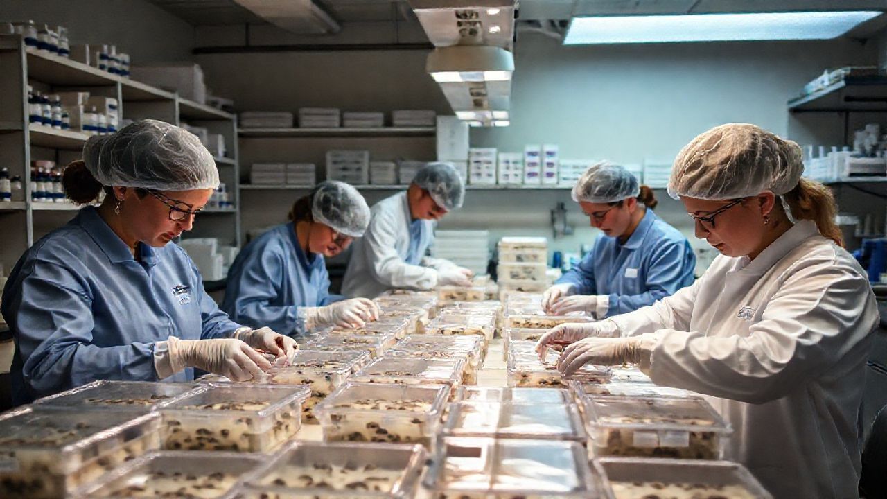 Carolina Biological Supply employees carefully packaging live specimens for delivery.